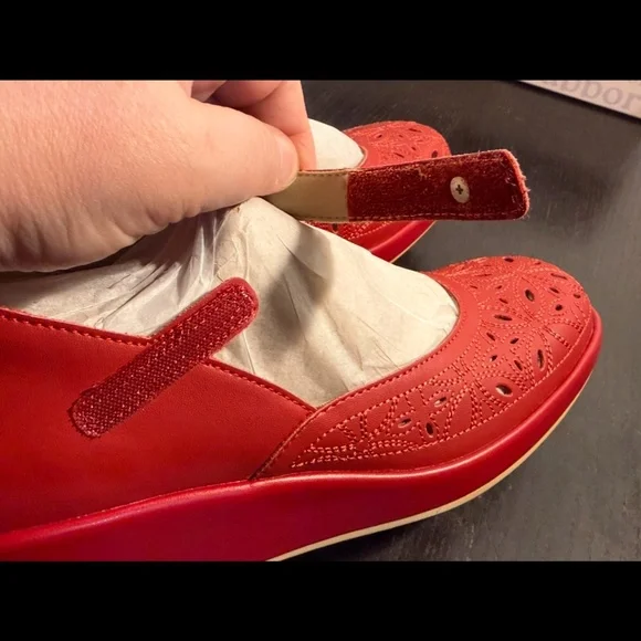 Alegria Hayes Ruby Breeze Mary Jane Wedge Heel Shoes Red Womans EU 38/US 8-8.5 - Picture 9 of 16
